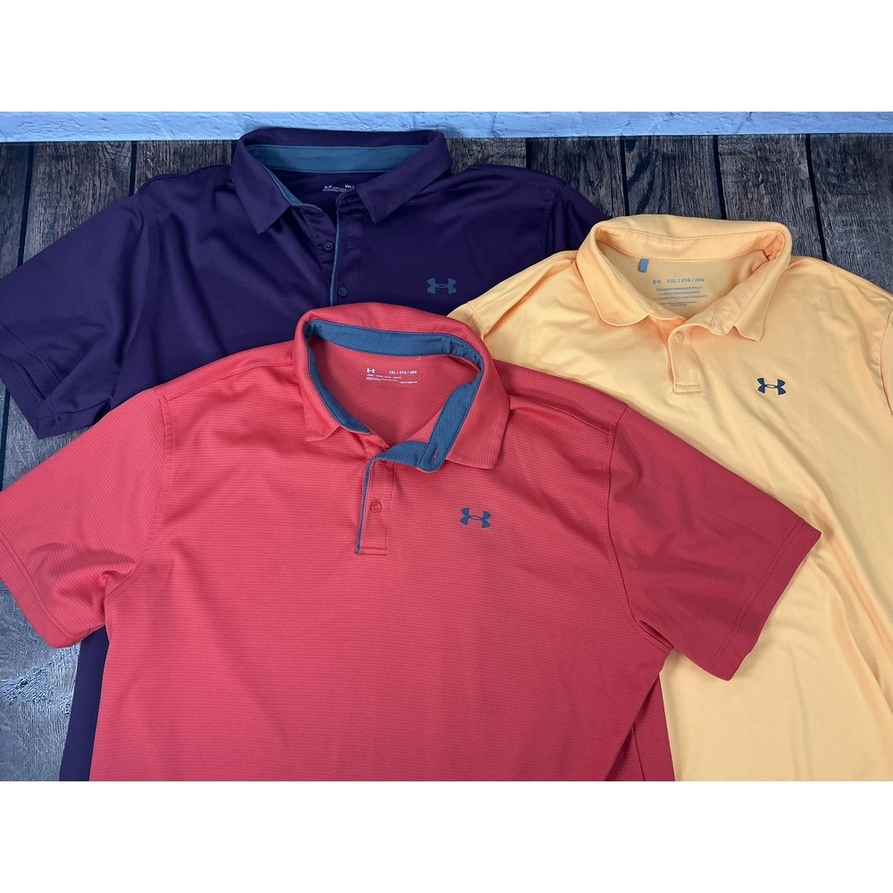LOT of 3 Under Armour Men's 2XL Loose Fit HeatGear Performance Polo Shirt Short